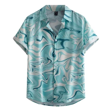 Mens Casual Loose Lapel Digital Print Shirt 2