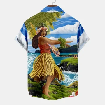 Mens Beach Printed Lapel Short Sleeve Shirt 2