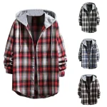 Mens Plaid Hooded Long Sleeve Flannel Shirt 2 | PricZone