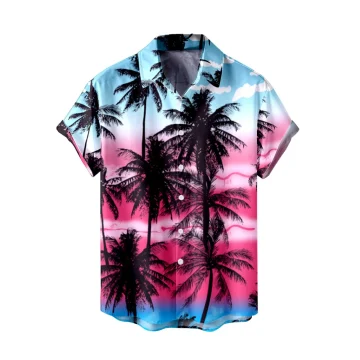 Mens 3D Seaside Coconut Print Beach Shirts 2