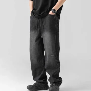 Mens Retro Baggy Jeans with Side Patchwork 1