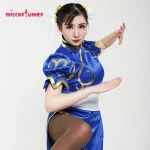 Womens Chun Li Cosplay Blue Cheongsam Costume 3 | PricZone