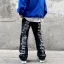 Mens Dark Embroidered Hip Hop Jeans