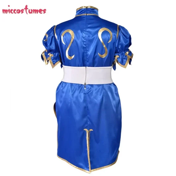 Womens Chun Li Cosplay Blue Cheongsam Costume 6 | PricZone