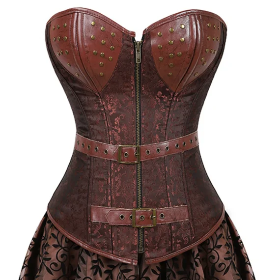 Women`s European Court Corset Dress Sexy Gothic Leather Bustier Pirate Dress Leather Overbust Corset Burlesque Viking Costume 3 | PricZone