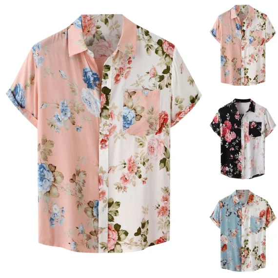 Mens Casual Printed T Shirt Turndown Collar Top 4 | PricZone