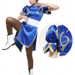 Womens Chun Li Cosplay Blue Cheongsam Costume 1 | PricZone