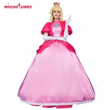 Peach Cosplay Costume Pink Dress Gloves 1