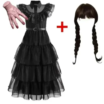 Wednesday Addams Gothic Black Dress Kids Costume 2