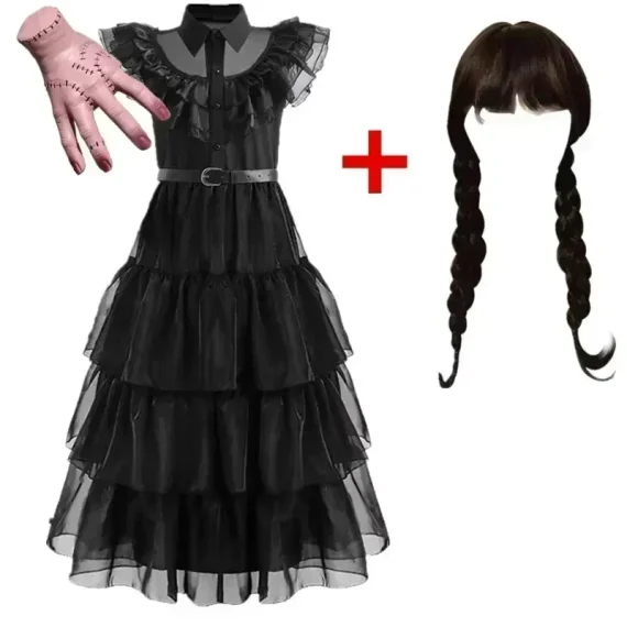 Wednesday Addams Gothic Black Dress Kids Costume 2 | PricZone