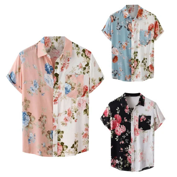 Mens Casual Printed T Shirt Turndown Collar Top 5 | PricZone