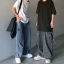 Mens Baggy Wide Leg Cargo Denim Pants Hip Hop