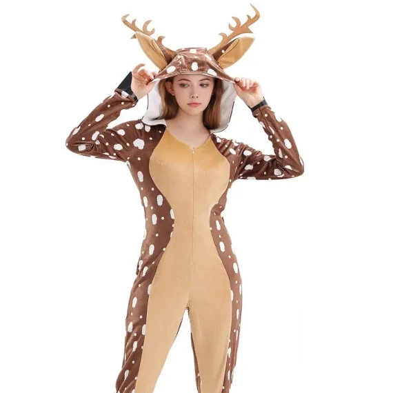 Reindeer Christmas Hoodie Pajama Adult Jumpsuit 2 | PricZone