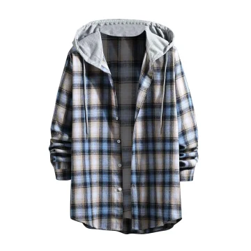 Mens Plaid Hooded Long Sleeve Flannel Shirt 1