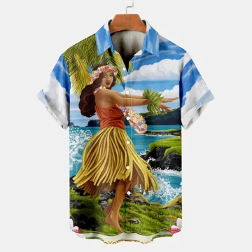 Mens Beach Printed Lapel Short Sleeve Shirt 1