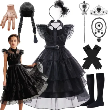 Wednesday Addams Gothic Black Dress Kids Costume 1 | PricZone