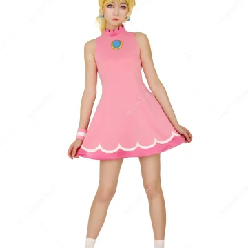 Womens Peach Princess Cosplay Dress with Crown 2