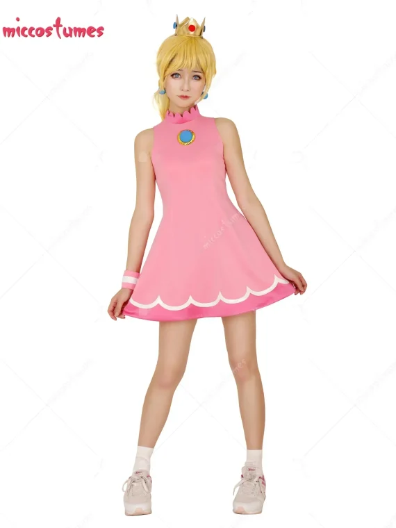 Womens Peach Princess Cosplay Dress with Crown 2 | PricZone