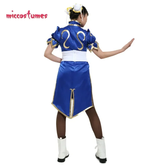 Womens Chun Li Cosplay Blue Cheongsam Costume 4 | PricZone