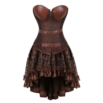 Women`s European Court Corset Dress Sexy Gothic Leather Bustier Pirate Dress Leather Overbust Corset Burlesque Viking Costume 2