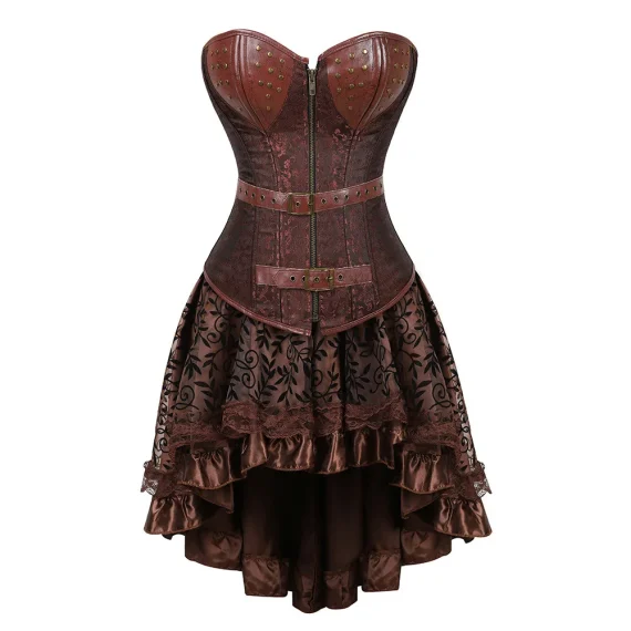 Women`s European Court Corset Dress Sexy Gothic Leather Bustier Pirate Dress Leather Overbust Corset Burlesque Viking Costume 2 | PricZone