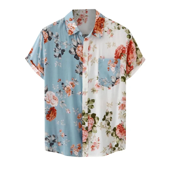 Mens Casual Printed T Shirt Turndown Collar Top 2 | PricZone