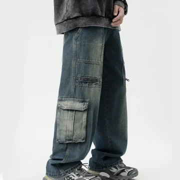 Mens Baggy Cargo Denim Pants Y2K Fashion Jeans 1