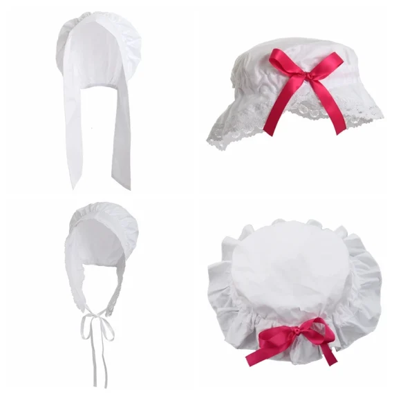 Victorian Maid Cosplay Bonnet White Black Hat 3 | PricZone