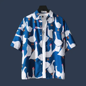 Goose Print Mens Hawaiian Beach Shirt 1