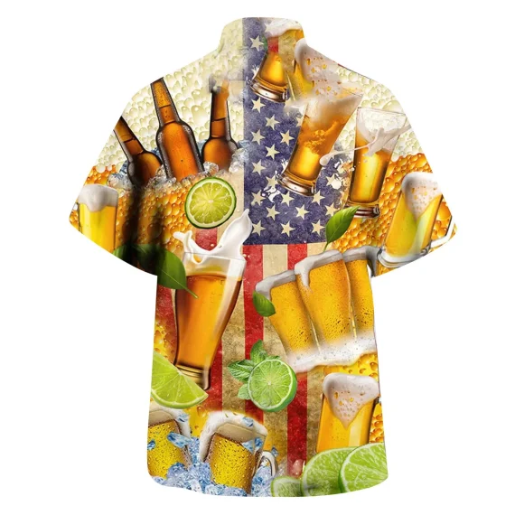 Mens Patriotic Flag Hawaiian Shirt Summer Party 3 | PricZone