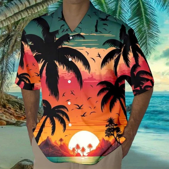 Mens 3D Seaside Coconut Print Beach Shirts 6 | PricZone