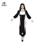 ROLECOS Nun Cosplay Costume Women Fancy Dress Set Halloween Party Roleplay Outfit Adult Nun Dress Black Fancy Cosplay Dress Up 1 | PricZone