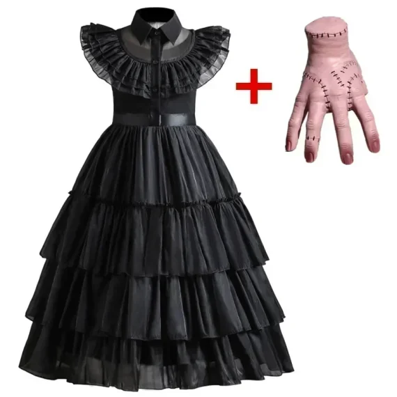 Wednesday Addams Gothic Black Dress Kids Costume 3 | PricZone