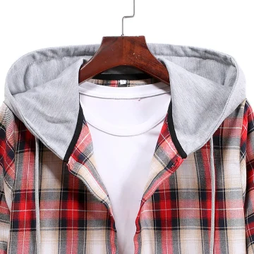 Mens Plaid Hooded Long Sleeve Shirt 2