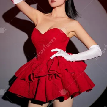 Red Strapless Tube Dress Costume Set 2