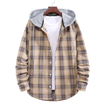 Mens Oversized Casual Plaid Hooded Shirt 2