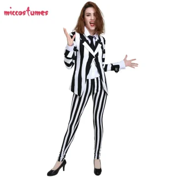 Womens Vertical Striped Jacket Suit Costume 2