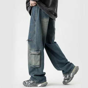 Mens Baggy Cargo Denim Pants Y2K Fashion Jeans 2