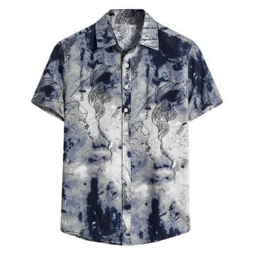 Mens Cotton Linen Ethnic Hawaiian Shirt 1