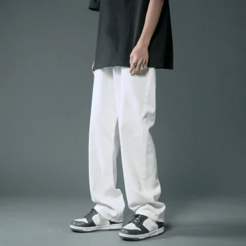 2023 New Street Casual Baggy Jeans Men's Streetwear Hip Hop Straight Wide Leg Trousers Students' Denim Pants Blue Black White 2