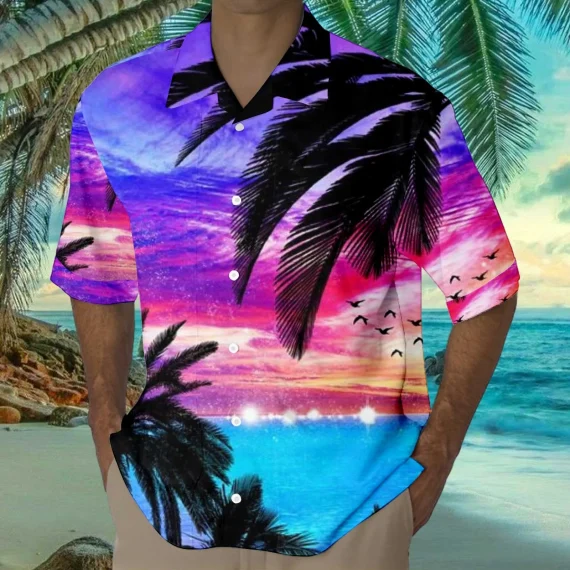 Mens 3D Seaside Coconut Print Beach Shirts 4 | PricZone