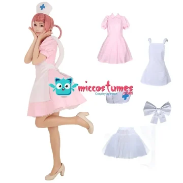 Pink Nurse Cosplay Costume with Hat 1