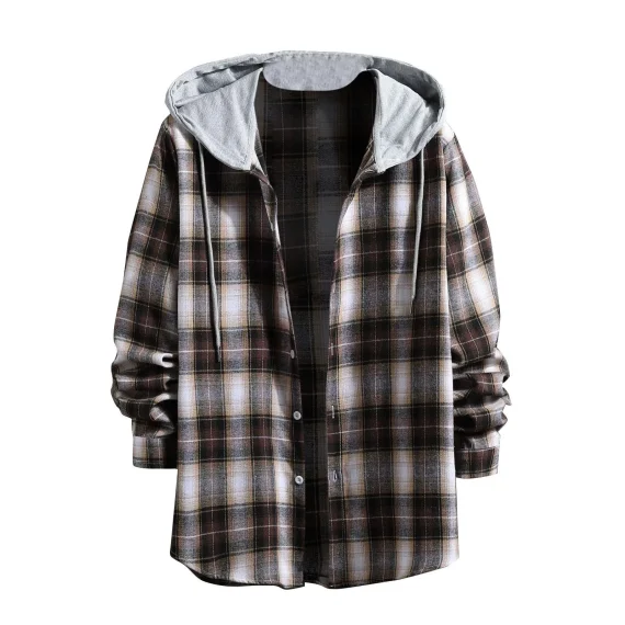 Mens Plaid Hooded Long Sleeve Flannel Shirt 3 | PricZone