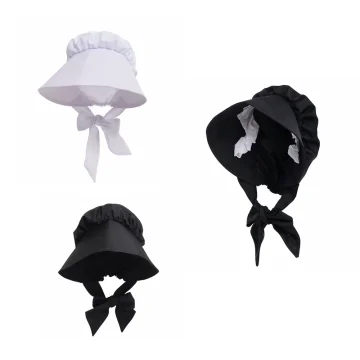 Victorian Maid Cosplay Bonnet White Black Hat 2