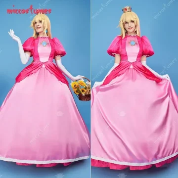 Peach Cosplay Costume Pink Dress Gloves 2