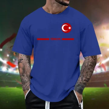 Mens Turkish Flag Print Tee Shirt Summer Casual 2