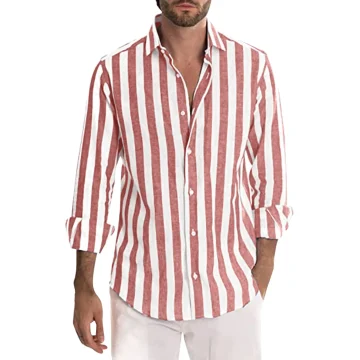 Mens Linen Long Sleeve Stripe Print Shirt 1 | PricZone