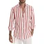 Mens Linen Long Sleeve Stripe Print Shirt