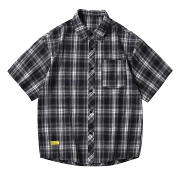 Mens Japanese Vintage Plaid Printed Shirt 1