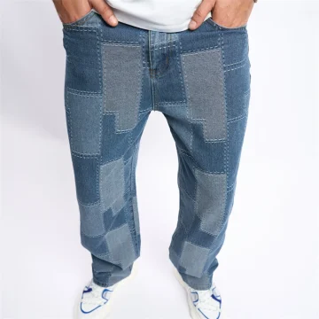 Mens Stylish Patch Baggy Hip Hop Denim Pants 2